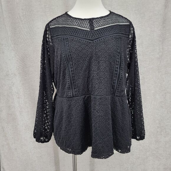 Lane Bryant Black Mock-Neck Illusion Lace Peplum Blouse Women's Plus Size 30/32 - Picture 10 of 16